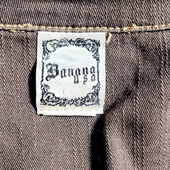 Banana Dark Brown Denim Crop Raw Edge Military Jacket Women's (S**) Made in USA - Picture 8 of 14